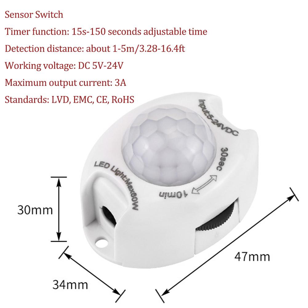DC 5-24V PIR Infrared Motion human body Sensor Detector USB interface 5.5 DC Plug Mini Corridor Closet Underbed LED Light Switch