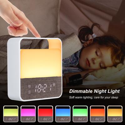 Luce notturna ricaricabile tramite USB con sveglia che attenua la luce bianca calda e comodino che cambia colore