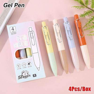 4Pcs/set Durable Cute Gel Pen Black Ink Boxed ST Pen Tip Retractable 0.5mm Signature Pen Student School Office Supplies