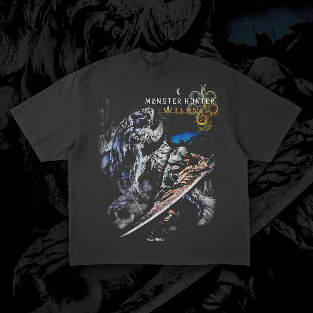 Camiseta de Manga Corta Estampada Monster Hunter Wilds para Hombre y Mujer Verano Algodón Cómoda Holgada Moda Top