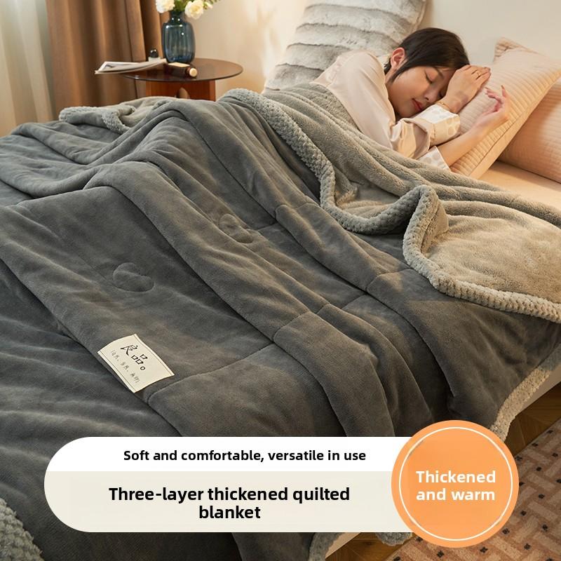 Luxury Heavy Weighted Thick Blankets for Winter Warm Milk Velvet Sofa Bed Throw Blankets Skin-friendly Three Layer Plush Blanket