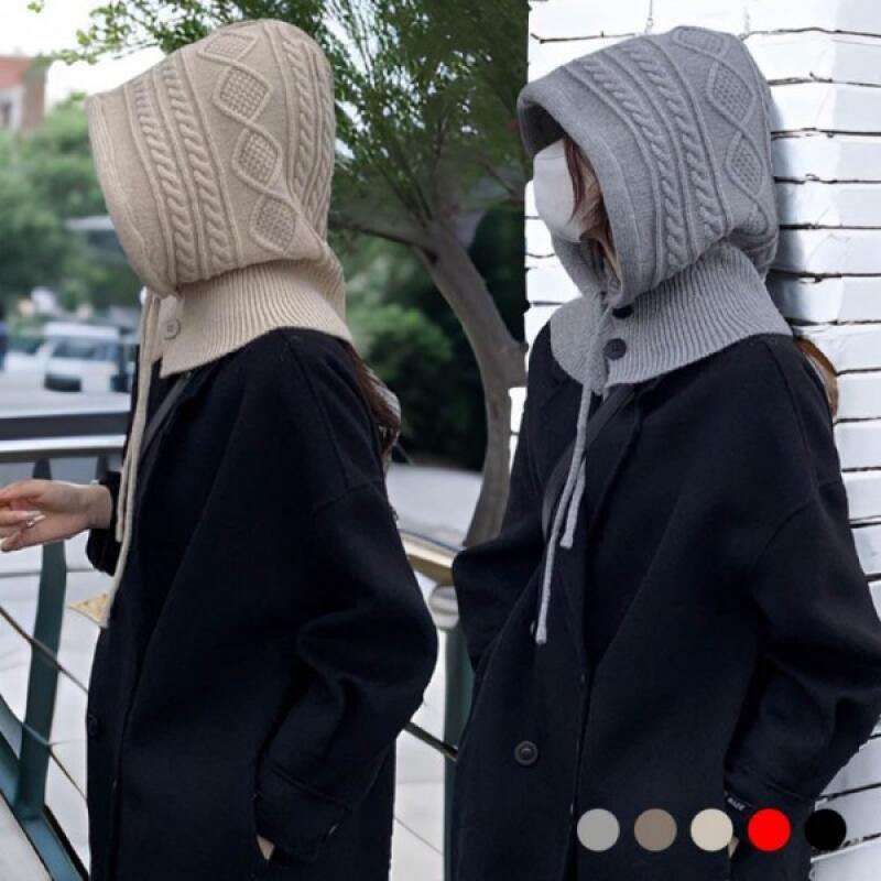 

Women s Knitted Twisted Hooded Neck Warmer Balaclava Red