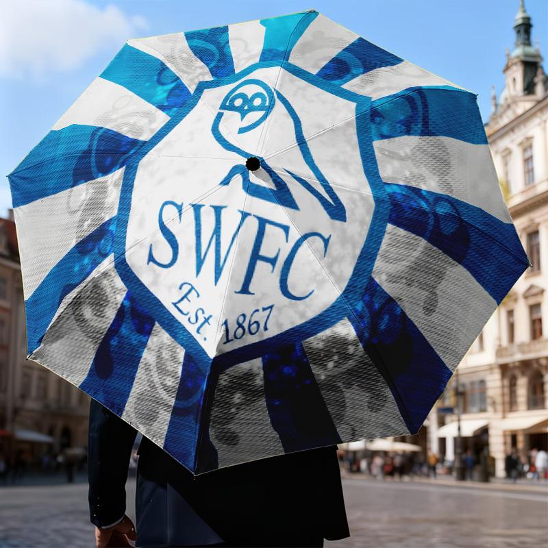 Blue Sheffield With Owl Automatic Folding Umbrella - 8-Rib Travel Umbrella with Auto Open/Close & Portable Gifts for Holidays or Birthdays