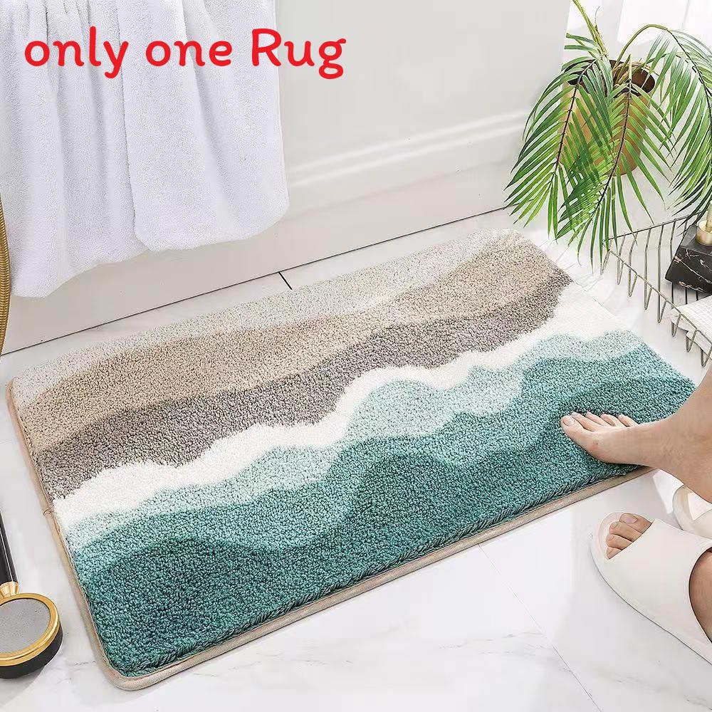 Nonslip Bathroom Mat With Absorbent Faux Wool For Home Use Rainbow,40x60cm