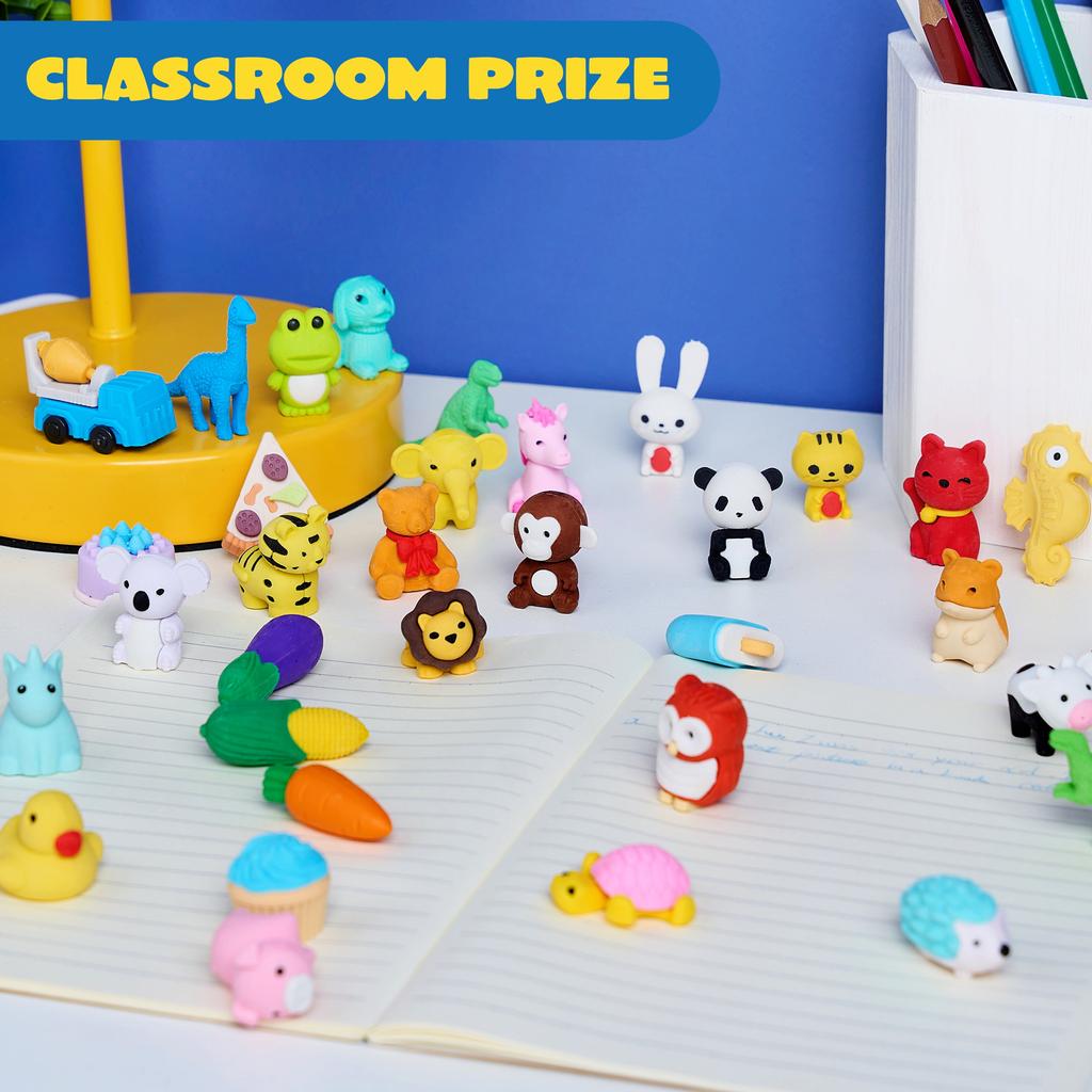 Joyfy Pcs Erasers Food Animals Bulk Fun Cute Pencil Desk Pets Classroom Prize Birthday Party Favors 3D 36 for Kid Friendly Entertaining Play Safe