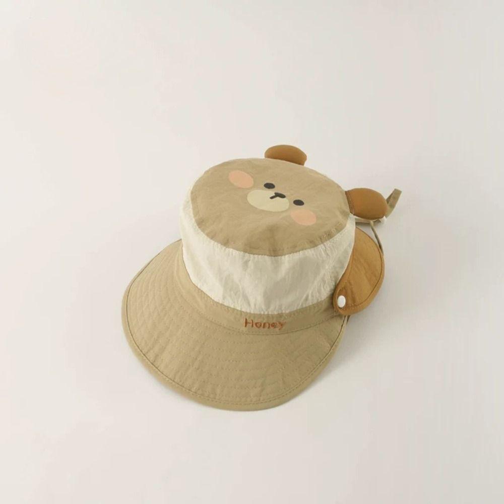 Letter Embroidery Cartoon Animal Bucket Hat Quick-dry Children's Fisherman Hat  Kid
