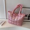 Checkered Down Cotton Shoulder Bag Korean Style Puffy Bag Cotton-padded Tote Bag  Office Worker