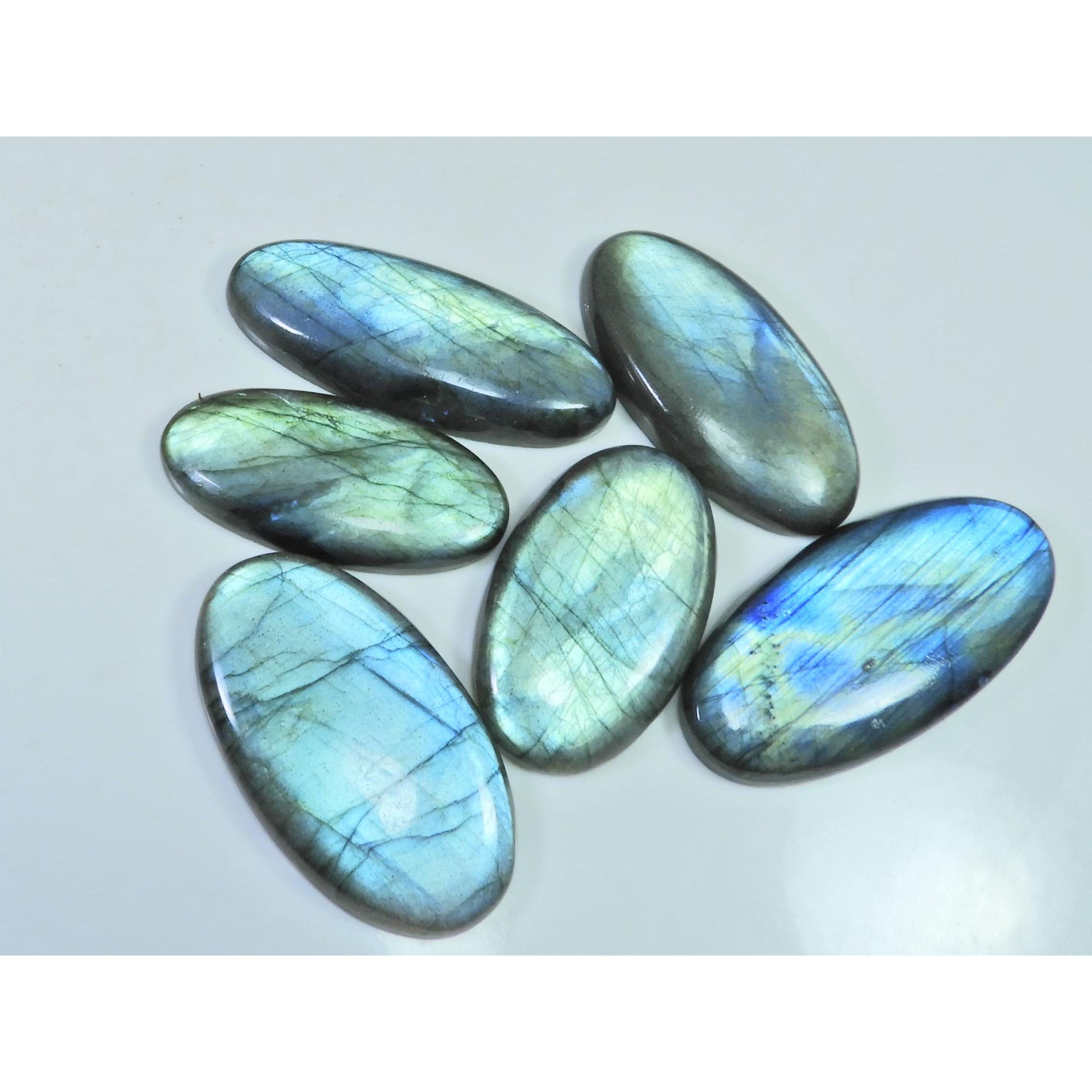 Natural Labradorite Green Multi Fire Oval Cabochon Loose Gemstone 06Pcs Lot LL-1105