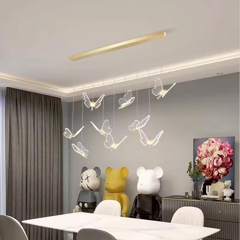 Modern Acrylic Butterfly Spiral Staircase Chandelier Luxury for Living Room Dining Room Villa Home Decoration Lighting Lamps LED