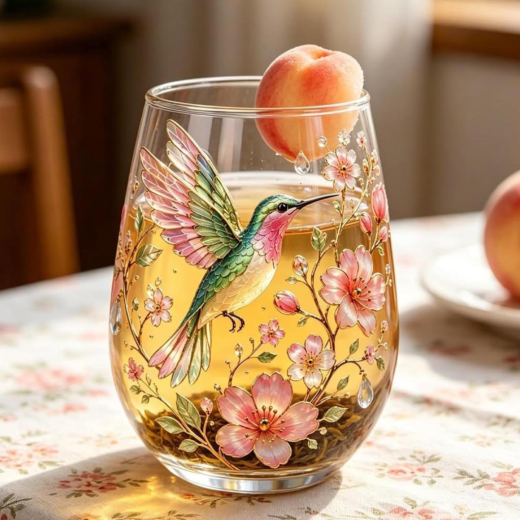 Hummingbird Morning Bliss Glass Tea Cup Embossed Floral Hummingbird Coffee Mug Elegant Glass Tumbler for Summer Party Supplies