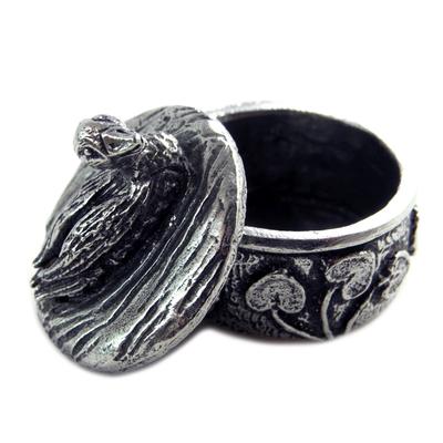 [Q2778] - Jewelry Box / Handcrafted Secret Box 'Duck' Aged Silver - Pattern 30x27 Mm