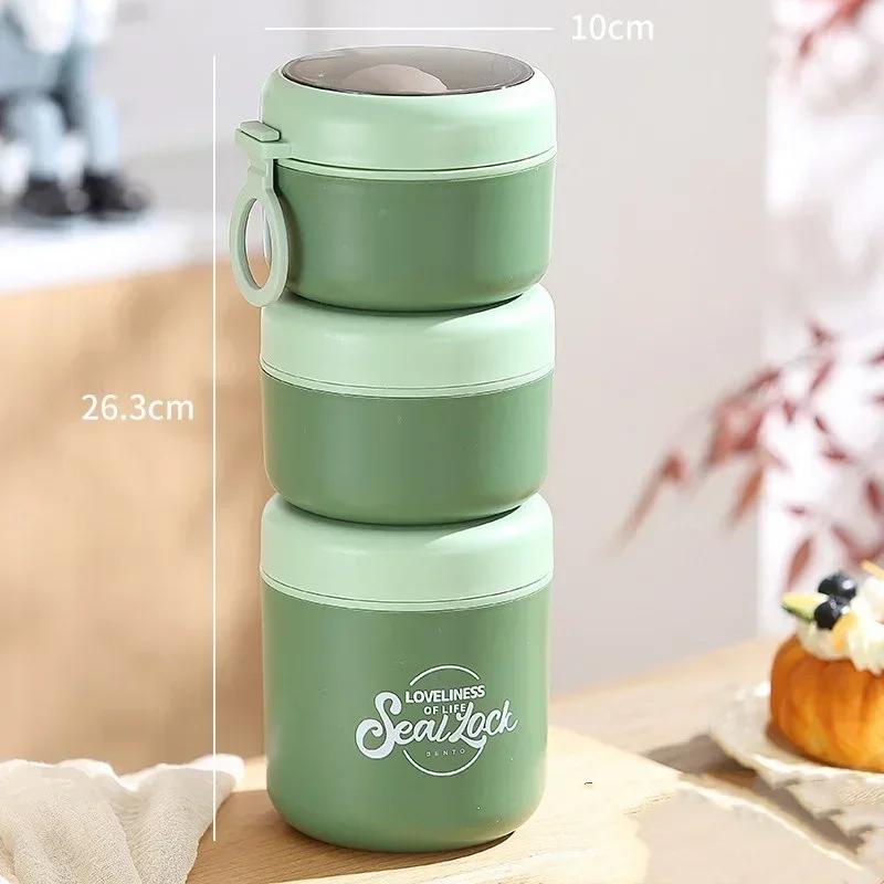 Stainless steel 3-layer Soup Cup Lunch Container Set 3 Separate Stackable Lunch Box with Spoon Food Containers for Adults Kids
