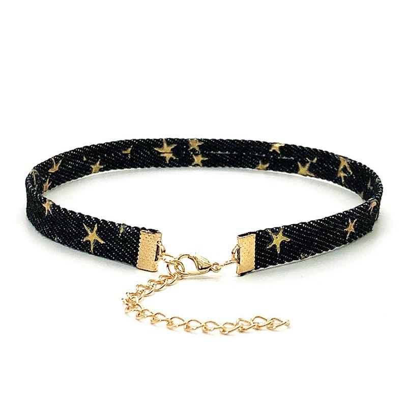 Trendy Blue Denim Gothic Goth Punk Star Choker Necklace Personality Vintage Clavicle Chain For Women  Jewelry Accessories