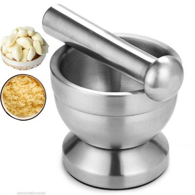 Dvojitý kovový nerezový hmoždíř a tlouček Podstavec Miska Lis na česnek Hrnec Mlýnky na bylinky Pepř Koření Mlýnek Hrnec Kuchyně