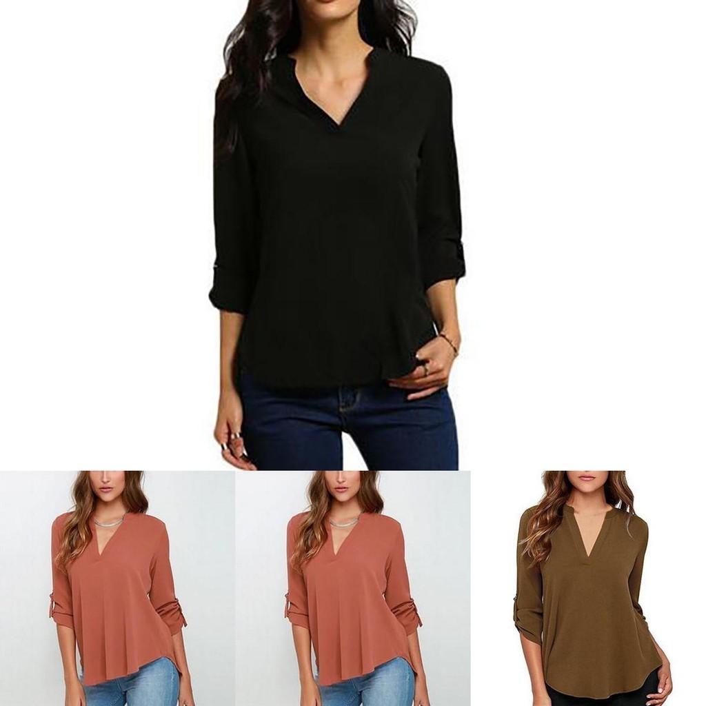 Stilvolles Damen Casual Langarm V-Ausschnitt T-Shirt Pullover Tunika Bluse Optionen