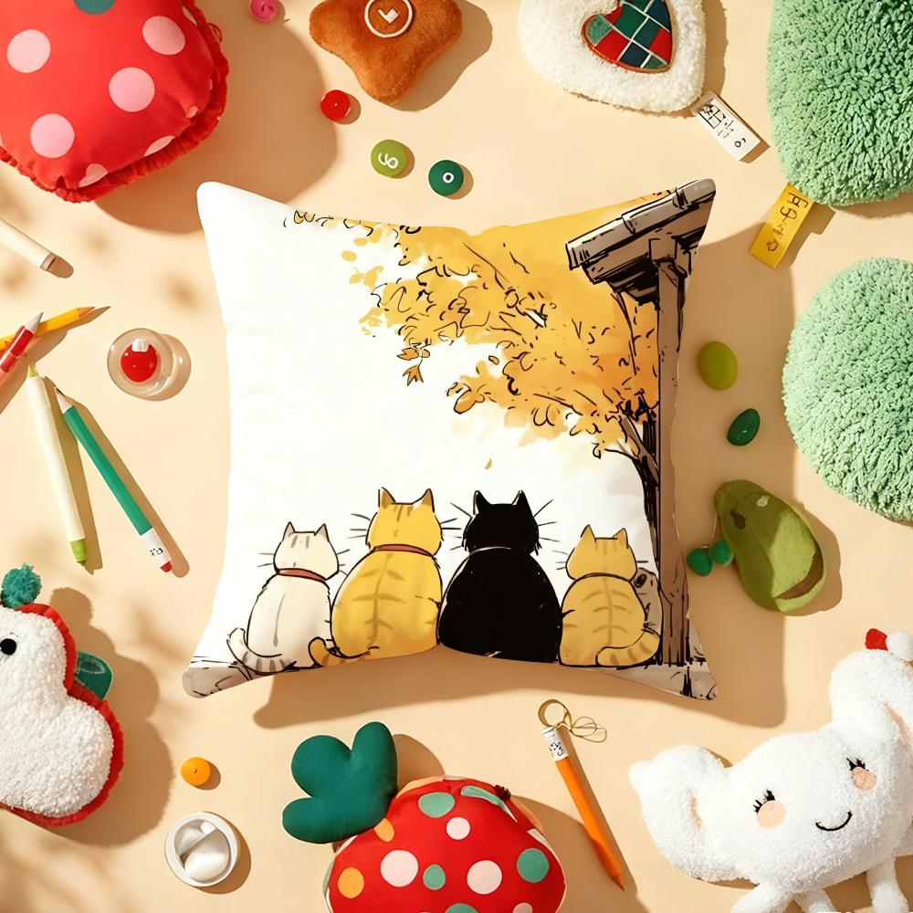 Autumn Cats Cushion Cover Soft Short Plush DoubleSided Printing Home Decor Machine Washable Pillow Case Gift