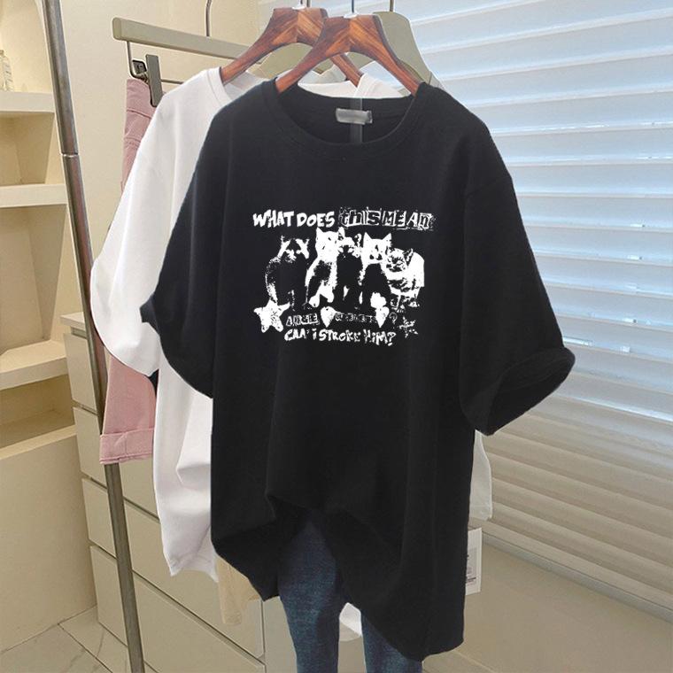 

apricot loose cotton short-sleeved T-shirt women s long 2025 spring and summer new European goods large version unique top bottoming shirt XXXXL чорний