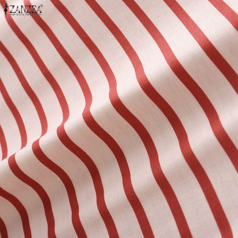 ZANZEA Women Turn Down Collar Casual Stripe Splice 3/4 Sleeve T-shirts Blouse