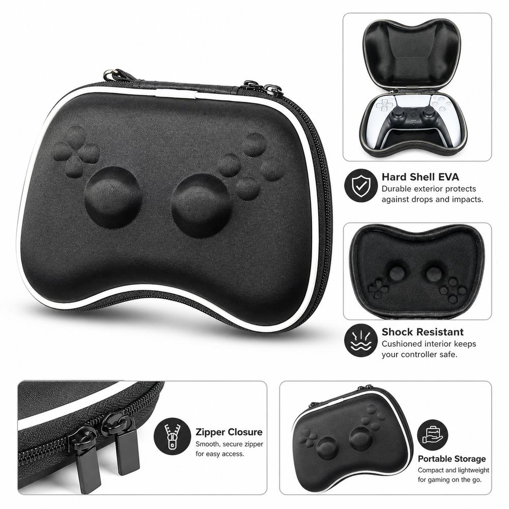 EVA Game Controller Case Protective Zipper Storage Bag for PS5/Xbox/Switch Pro Controller Storage