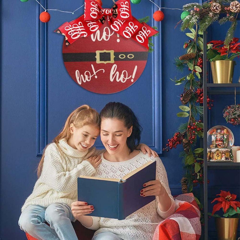 Bow Door Hanging Ornaments Elk Christmas Door Decoration Cafe Wooden Christmas Pendant  Doorway