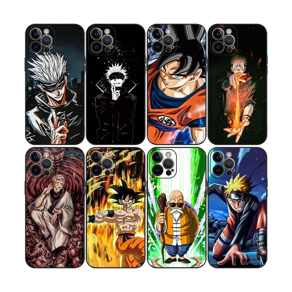 iPhone 15 Black TPU Case with Japanese Anime Painting, One Piece Pattern