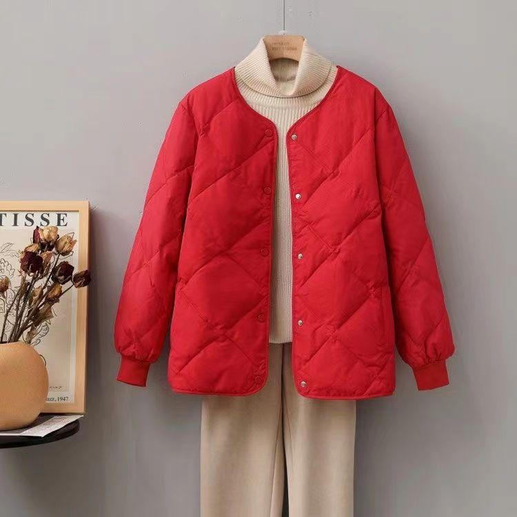 Autumn and Winter Short Hong Kong Style Diamond-Quilted Lightweight Down Cotton Coat Women's Loose Padded Jacket