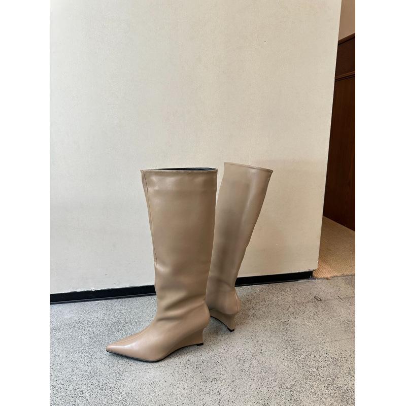

Pointed boots women s 2025 autumn and winter big tube circumference thin straight pants tube boots wedge heel knight boots 39