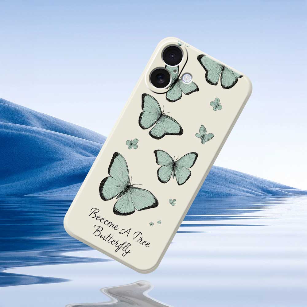 For iPhone 17 Case Green Butterfly Pattern Printing Straight Edge TPU Phone Back Cover