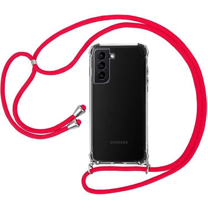 Coque Bandoulière - PROSHOP - pour Samsung S21 - Souple - Transparent-rouge - Cordon inclus