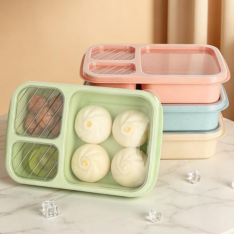 Wheat Straw 3-Compartment Lunch Box for Students & Office Workers - Reusable Plastic Bento Box