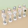 Pack of 5 Miniature Silver Nutcrackers Figurine Charm Accessories Wood Hanging Pendant Holiday Decoration Supplies