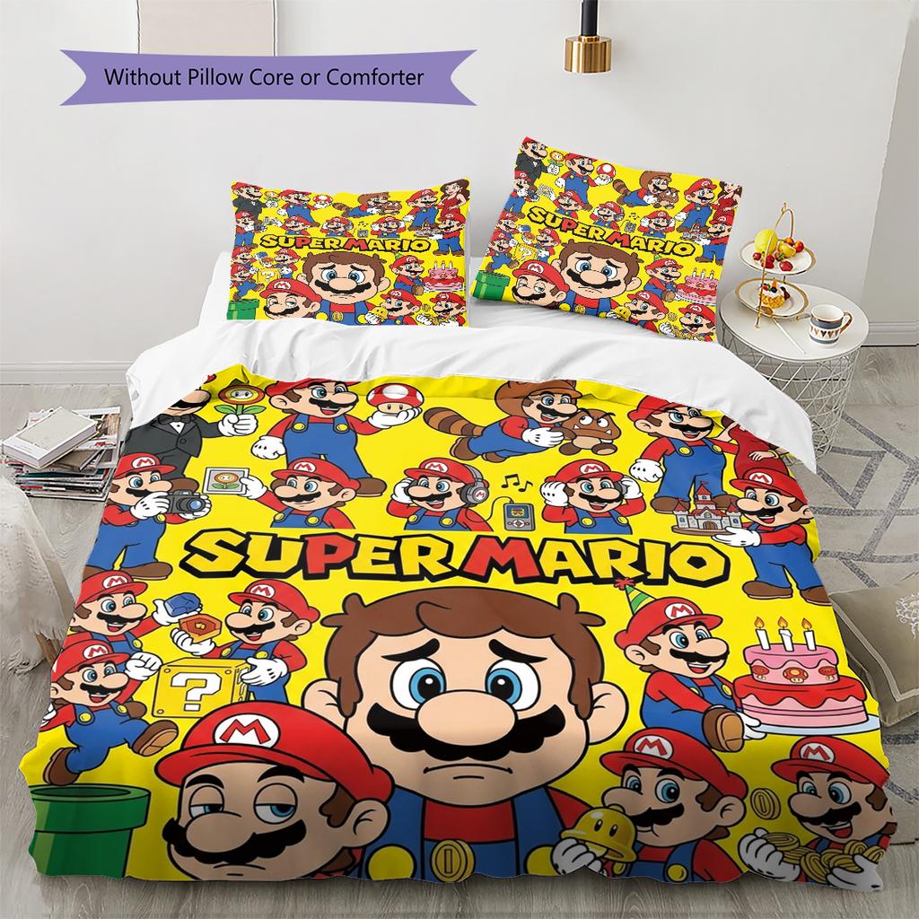 Super Mario Pattern Bedding Quilt Set Quilt Cover Pillowcase Home Birthday Gift(1 * duvet cover + 2 * pillowcase, without core)