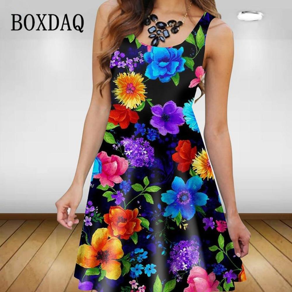 

Plant Flowers 3D Printed Women Dress Elegant Sweet Casual Sleeveless A-Line Dresses Oversized Summer Sexy Clothing Sundress S