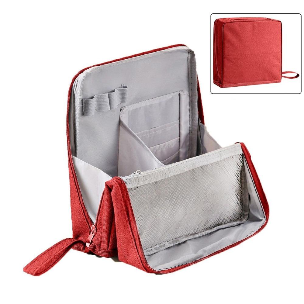 Standable Vertical Makeup Bag Multi-Compartment Student Stationery Bag Skincare Storage Bag  Travel темно-красного