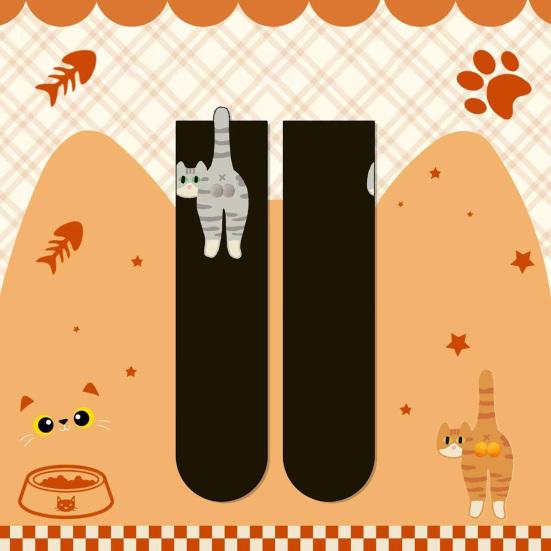 Cute Cat Socks with Balls for Women 3D Funny Cat Socks with Fuzzy Balls Novelty Animal Crew Cotton Sock for Cats Lovers