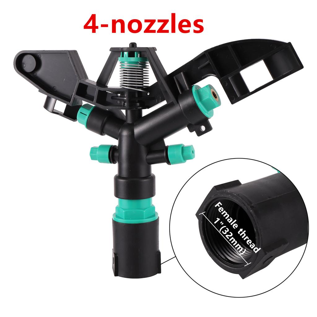 1inch Female Thread 360° 2/3/4 nozzles Sprinkler Gun Big Spray Garden Agriculture Farm Lawn Irrigation Watering Rain Gun