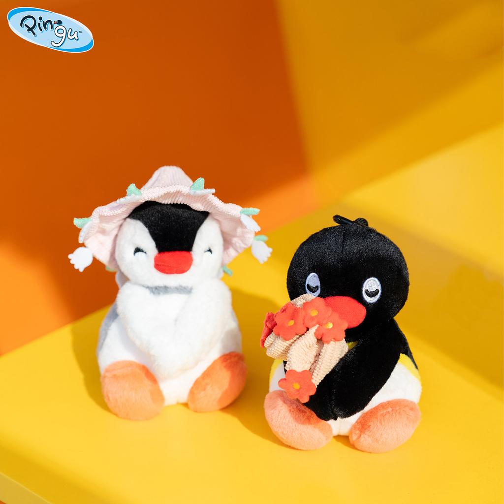 Pingu Family Pingu Pinga Floral Hat Bouquet Plush Set Original Collectible Stuffed Doll Gift Home Decoration 12cm