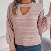 GMXIA Women's Fashion Casual Solid Color Autumn Winter Long Sleeve Round Neck Loose Cut-out Twist Pullover Sweater