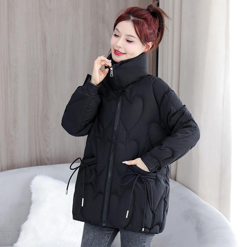 Large size cotton clothes women's fat mm winter short new fashion stand-up collar love embossed loose cotton-padded coat