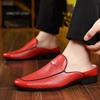 New Men's Blue Yellow Red Half Slippers Leather Shoes Male Casual Mules Moccasins Breathable Loafers Zapatos Hombre