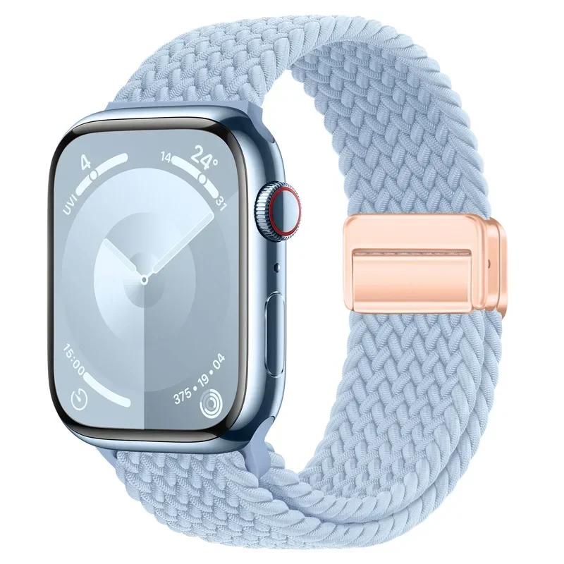Nylon Band For Apple Watch Strap 44mm 40mm 45mm 46mm 49mm 41mm 38 Magnetic Braided Bracelet iWatch Series Se 7 6 8 9 10 Ultra 2