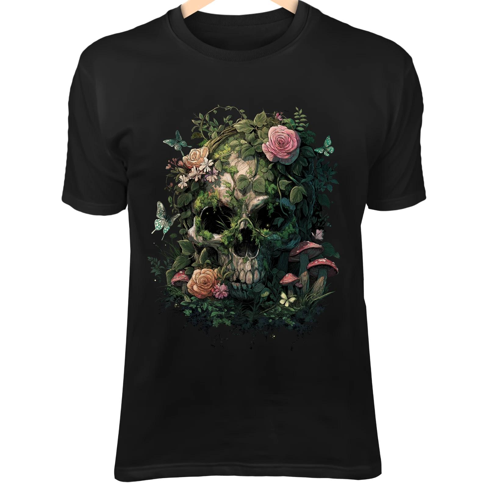 Floral Ivy Skull - Roses, Mushrooms, Moss & Glowing Butterflies Dark Fantasy L