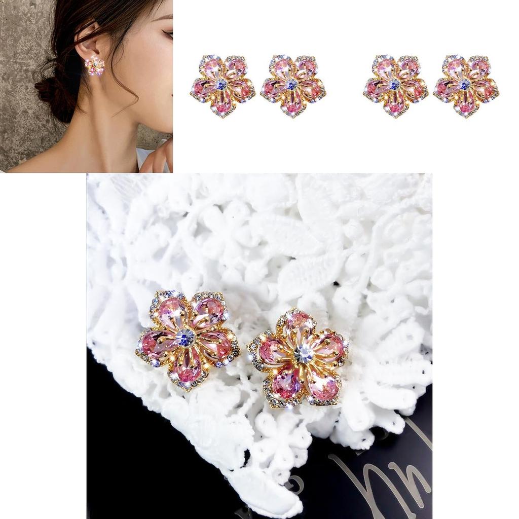Rose Flower Zircon Earcuffs With Silver Needle For Fashionable Jewelry Enthusiasts