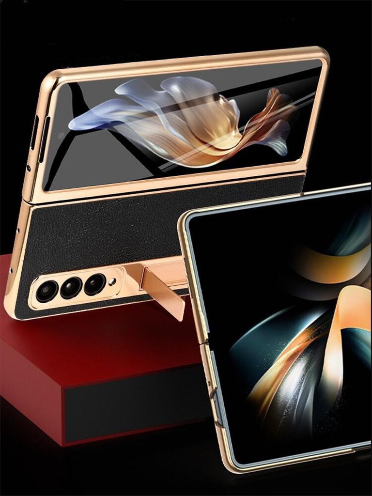Genuine Leather Flip Case for Samsung Galaxy Z Fold3 4 5 6 W22 W23 W24 Business Bracket Cover