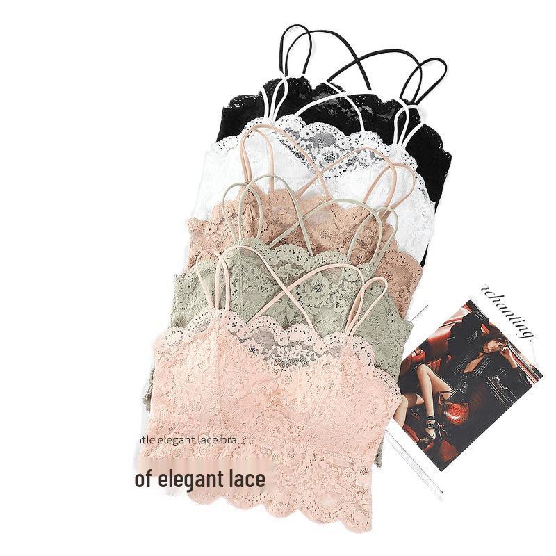 Lace Camisole Bustier Top with Strapless Back, Chest Pads, Wire-Free Push-Up, Anti-Exposure Design for Young Girls