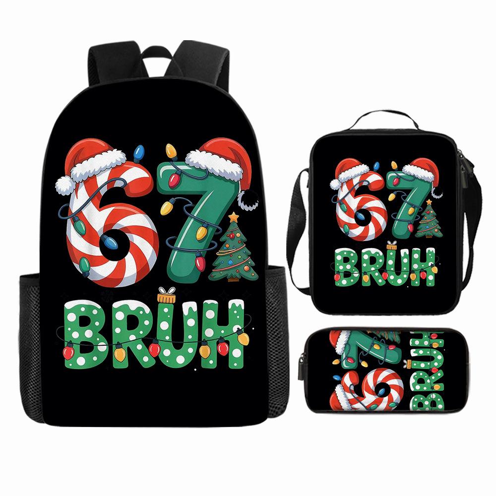 Large Capacity Schoolbag with Shoulder Strap; Student Three-piece Pencil Case Set