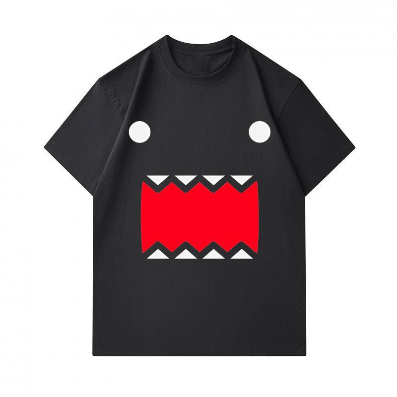 Men's 100% Cotton Short Sleeve O-Neck T-Shirt, Cute Cartoon Big Mouth Monster Print Casual Soft Breathable Tee for Daily Wear Summer Basic Loose Fit T