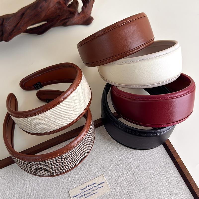 Franse Stijl Haar Hoepel Haarbanden Retro Leer Brede Hoofdbanden Vrouwen Haarband Vrouwelijk Gezicht Wassen Make-up Hoofddeksel Haar Accessoires