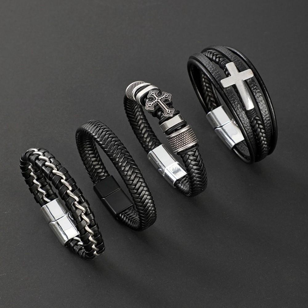 Cross Men's Cross Bracelet Zinc Zinc Alloy Leather Bangle Dark Series Leather Bracelet  Fashion Jewelry