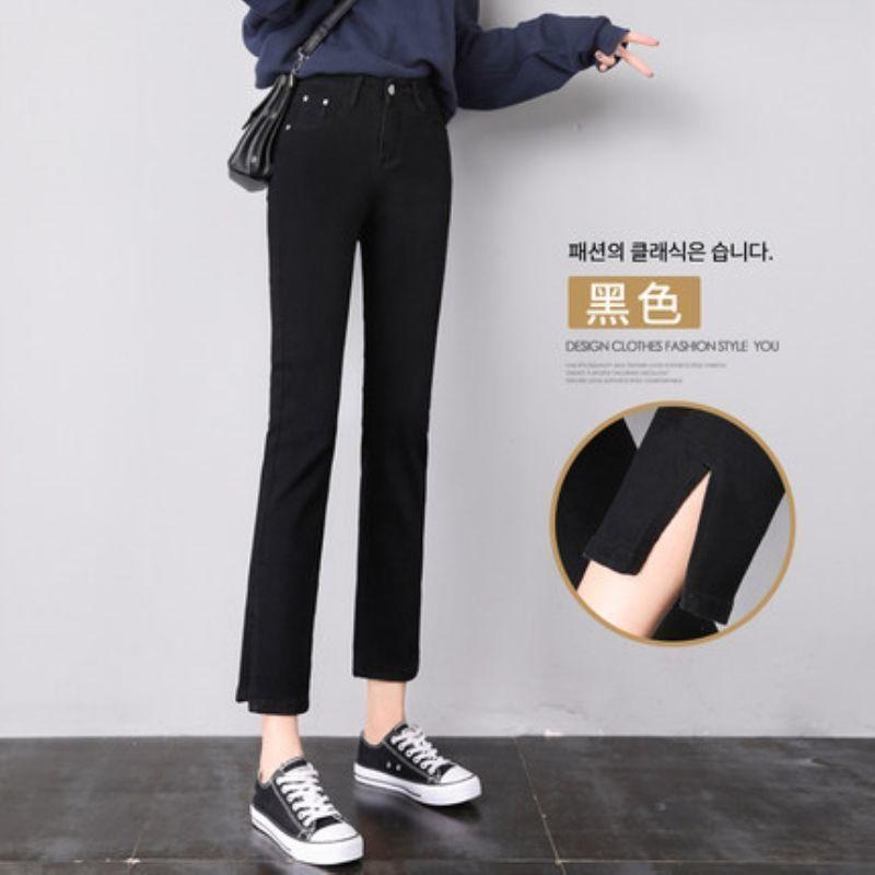 Split Straight Leg Autumn Jeans for Women Loose High Waisted Cropped Pants